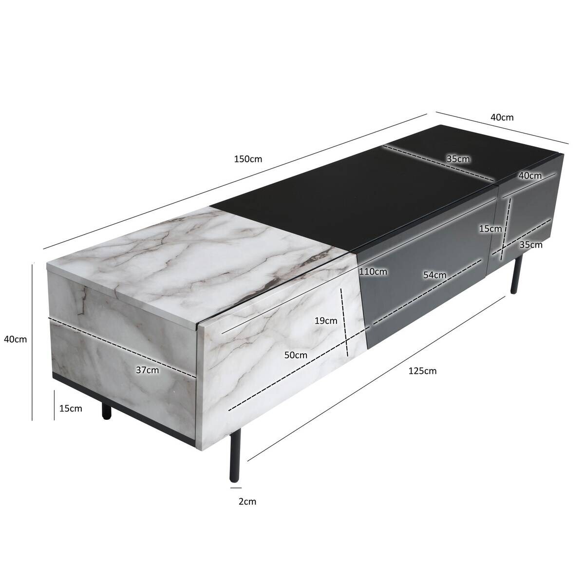 Lowboard weiß Marmor Optik B/H/T: ca. 150x40x40 cm