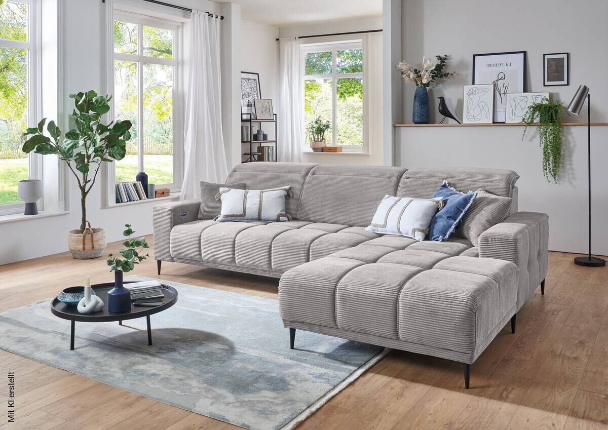 Ecksofa mit elektrischer Sitztiefenverstellung hellgrau Polyester B/H/T: ca. 286x107x115 cm