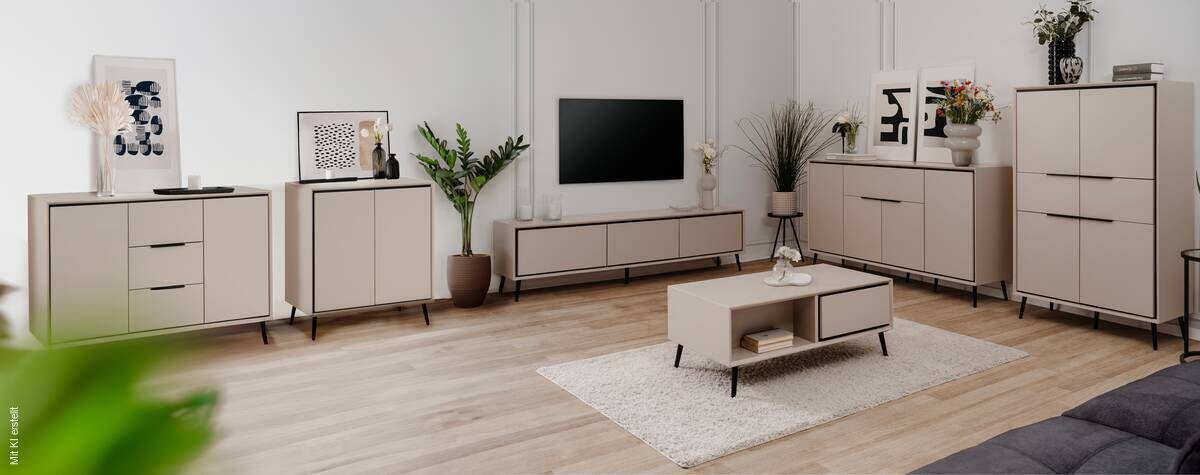 Lowboard Arona sand schwarz B/H/T: ca. 175x50x38 cm