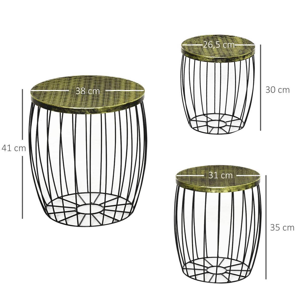 Outsunny Beistelltisch-Set schwarz Metall H/D: ca. 41x38 cm