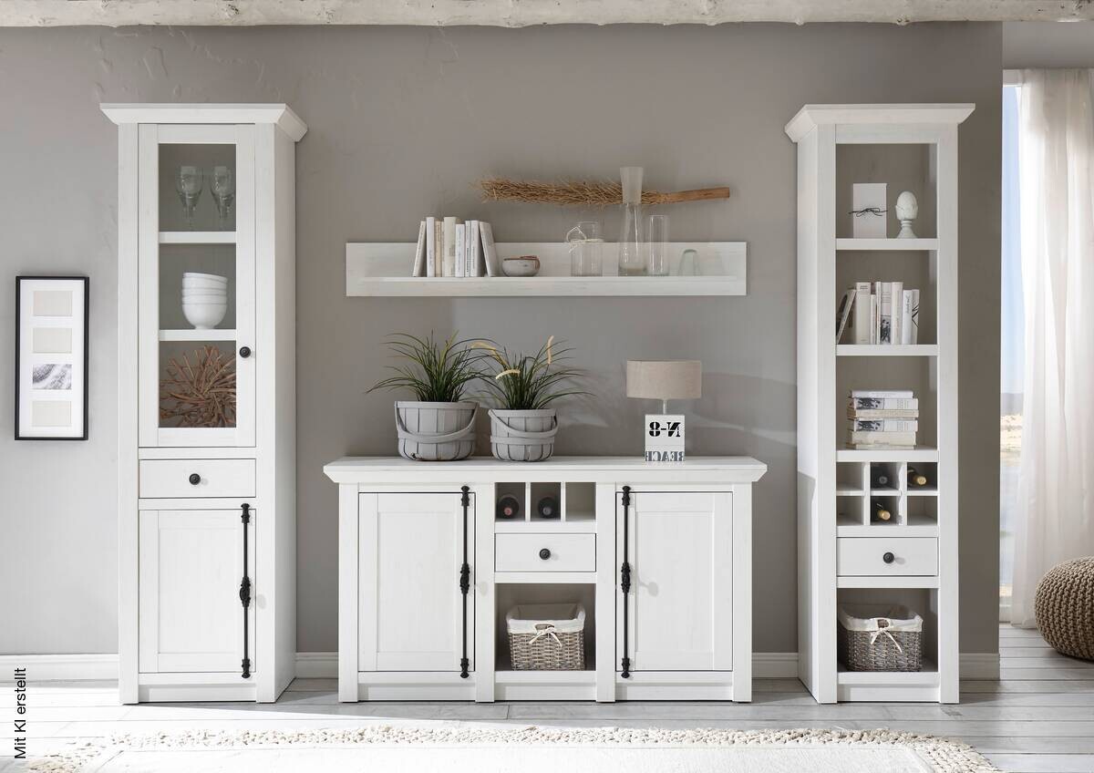 Vitrinenschrank Westerland weiß Pinie Nachbildung B/H/T: ca. 63x207x45 cm