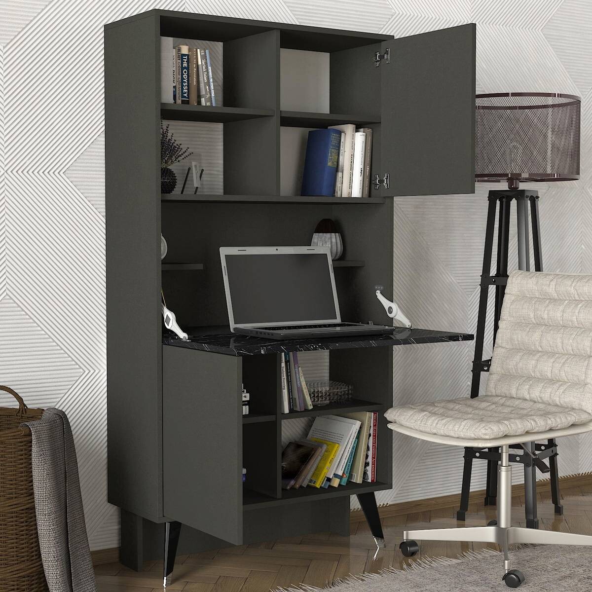 Regal Radica anthrazit Marmoroptik B/H/T: ca. 90x174x35 cm