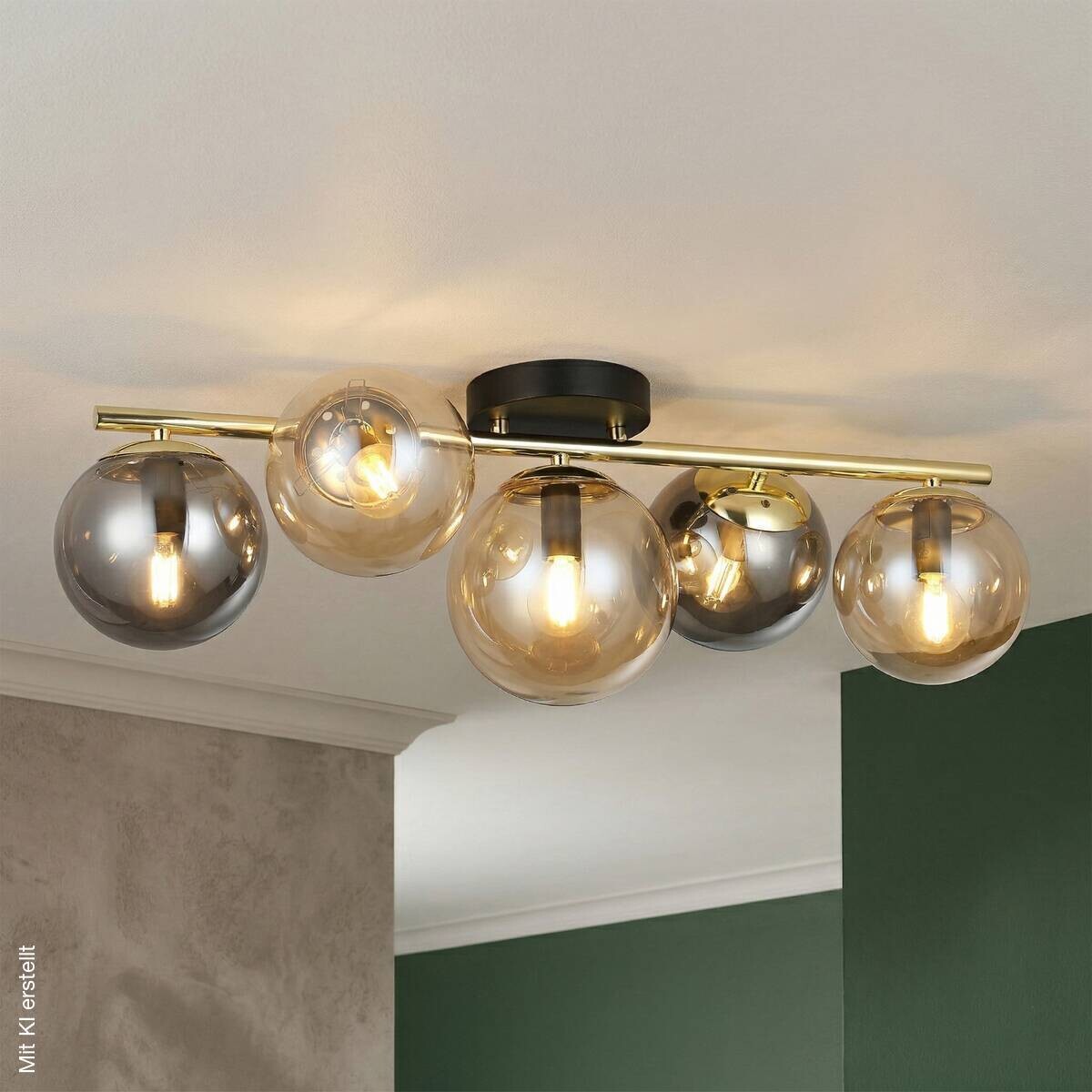 Lamkur Spots Rauch Stahl Glas B/H/L: ca. 65x21,5x65 cm E14 5 Brennstellen