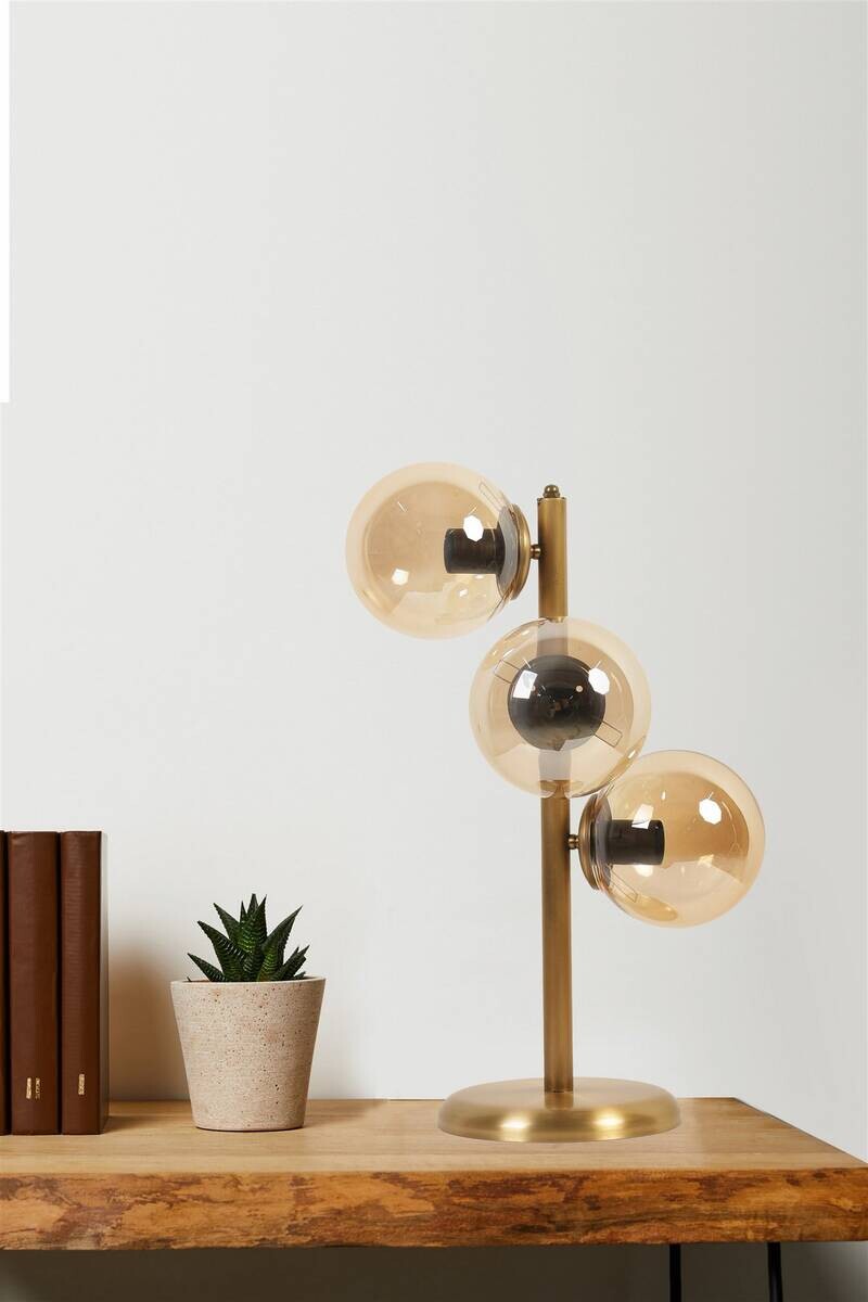 Opviq Tischleuchte gold Glas Metall B/H/L: ca. 20x55x20 cm E27 3 Brennstellen