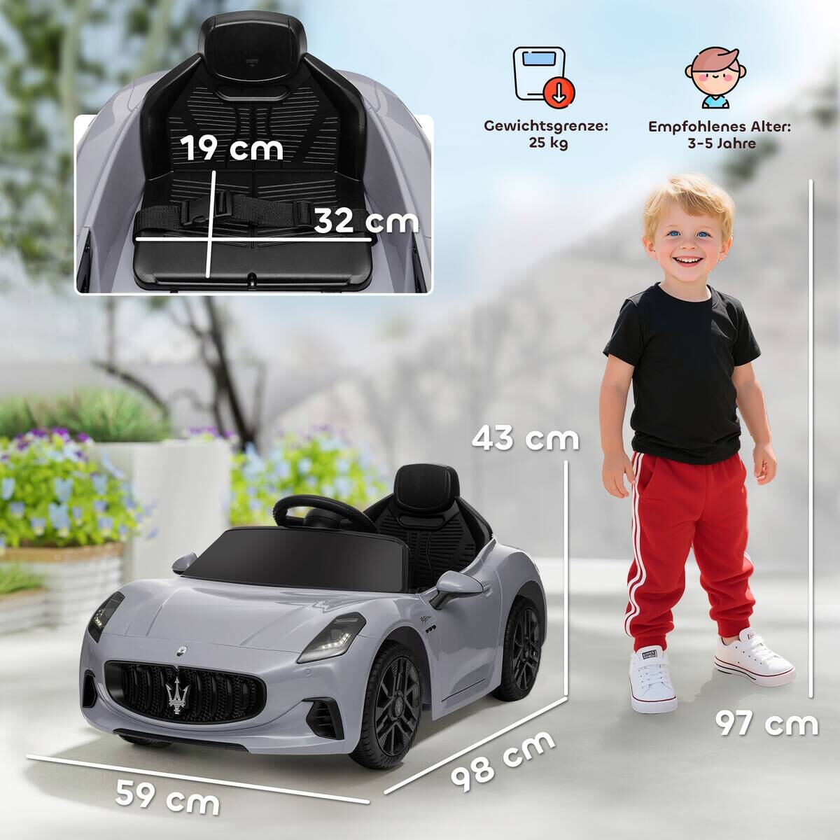 AIYAPLAY Kinder Elektroauto grau B/H/L: ca. 59x43x98 cm