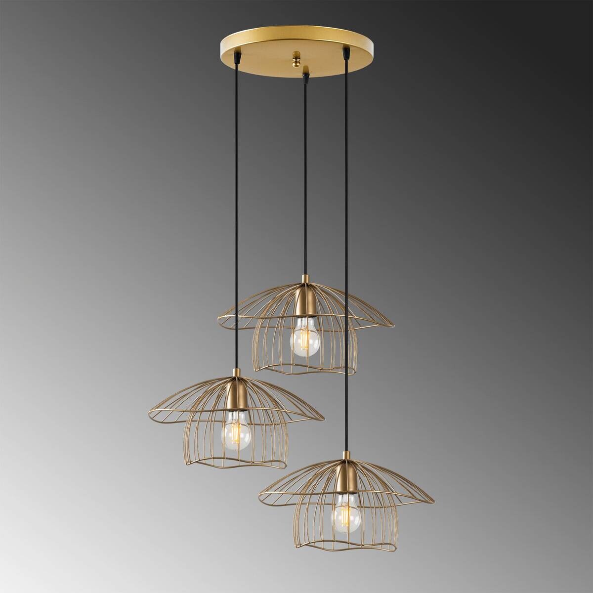 Opviq Pendelleuchte Mantar gold B/H/T/L/D: ca. 68x110x68x68x68 cm E27 3 Brennstellen