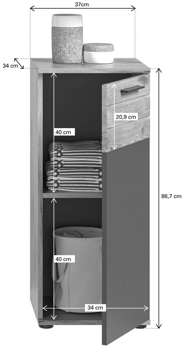 Badkommode Mason dunkelgrau Nox Oak Nachbildung B/H/T: ca. 37x87x34 cm