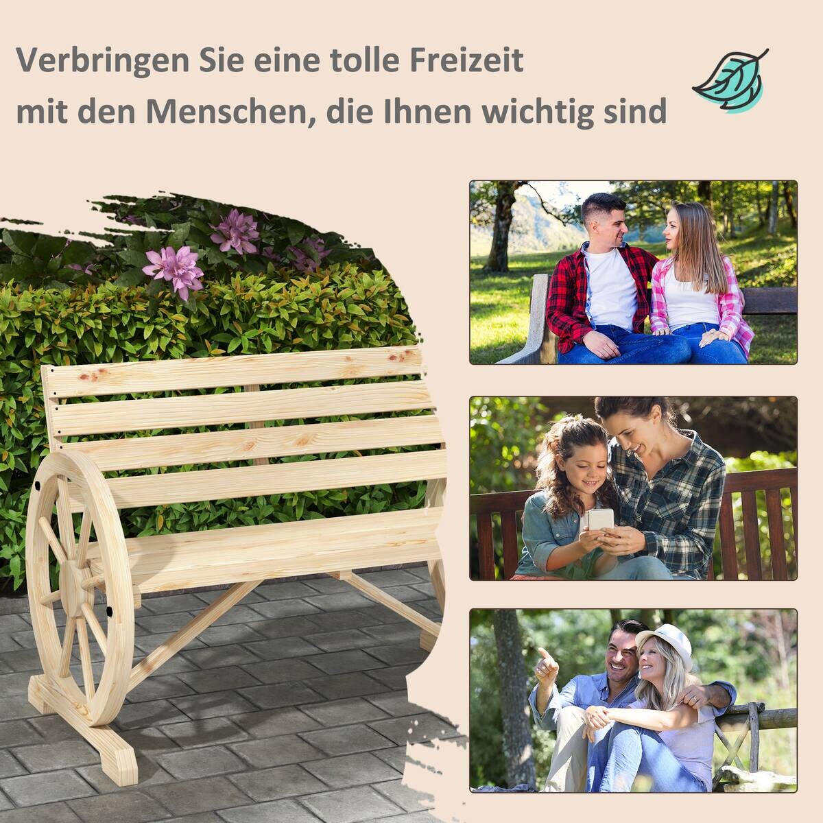 Outsunny Gartenbank natur Holz B/H/L: ca. 56x105,5x79 cm