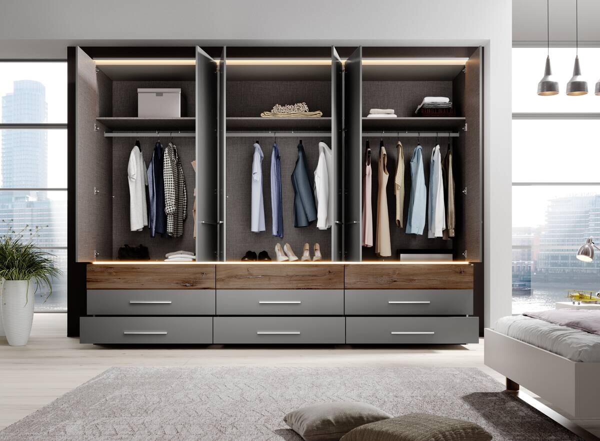 Kleiderschrank Tulsa Arktisgrau Oak Flagstaff Nachbildung B/H/T: ca. 301x229x61 cm