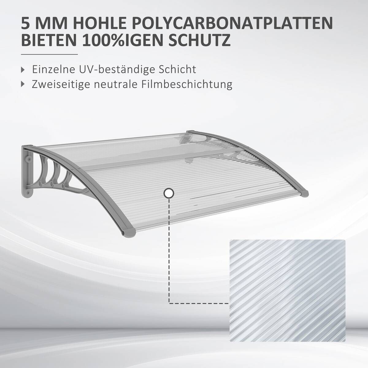 Outsunny Vordach für Haustür silber B/H/L: ca. 75x23x100 cm