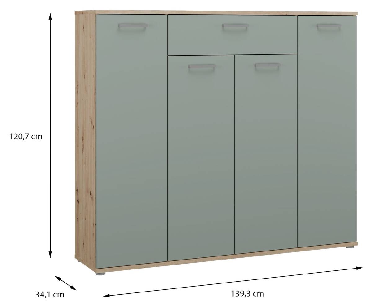 Kommode Eiche Artisan Nachbildung salbei B/H/T: ca. 139x121x35 cm