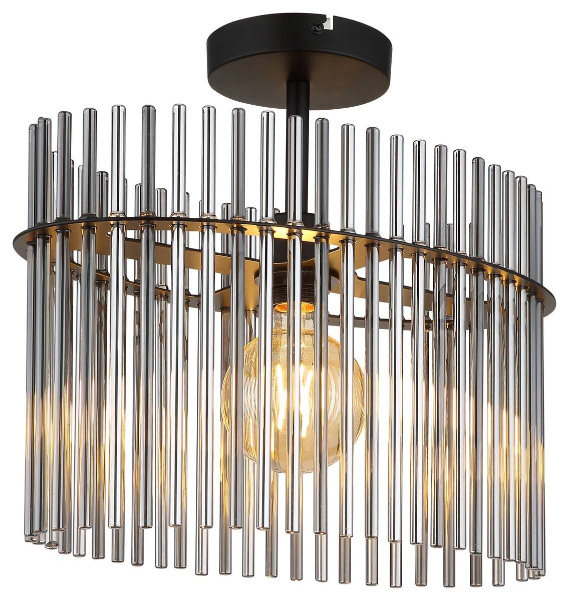 GLOBO Deckenleuchte Rauch mattschwarz Glas Metall B/H/T/L: ca. 22x34x40x40 cm E27 1 Brennstellen
