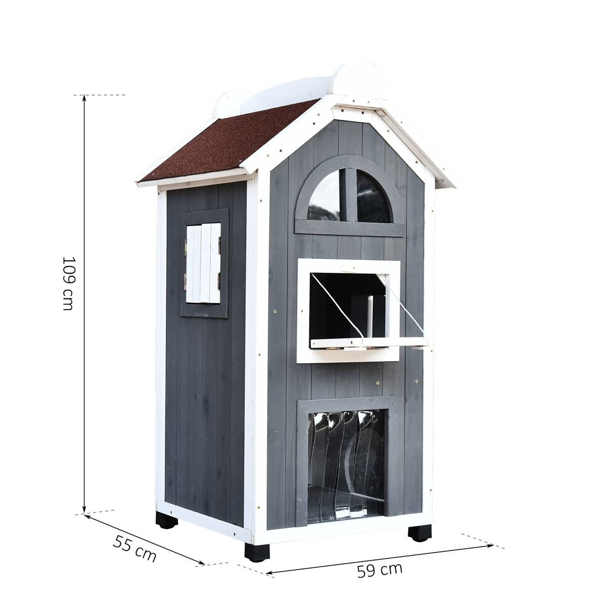 PawHut Katzenvilla grau Holz B/H/L: ca. 55x109x59 cm