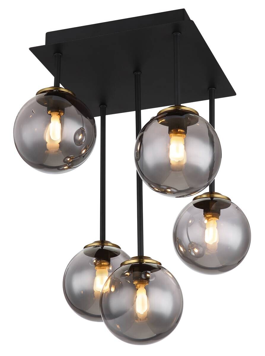 GLOBO Deckenleuchte Rauch schwarz Glas Metall B/H/T: ca. 25,5x38x25,5 cm G9 5 Brennstellen