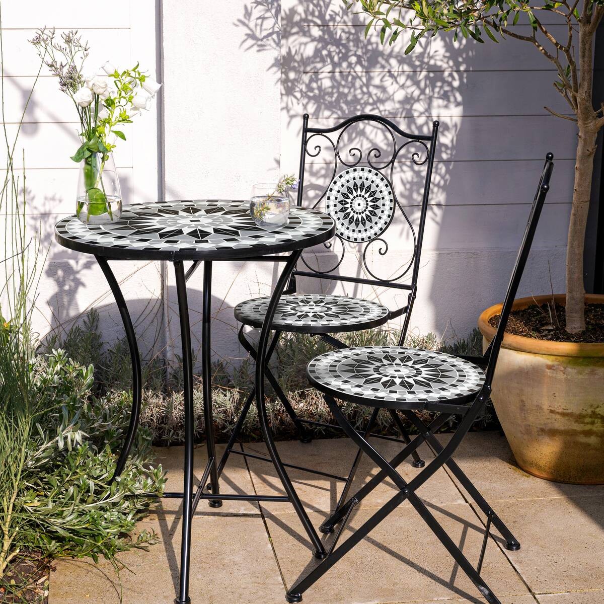 AXI Outdoor Living Bistroset Amélie Mosaik schwarz Metall B/H/L: ca. 60x92x60 cm
