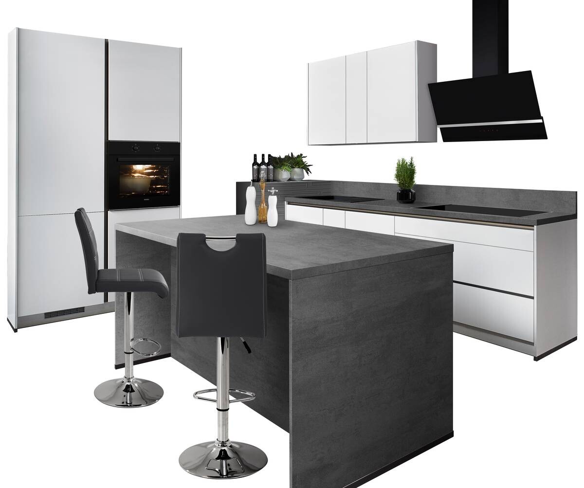 Impuls Inselküche IP4050 weiß Lack Hochglanz B/T/L: ca. 274x60x127 cm