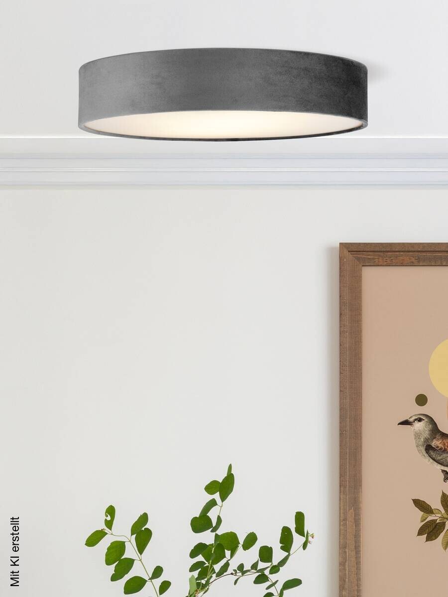 Searchlight Deckenleuchte Drum grau Stahl Samt B/H/L/D: ca. 50x10x50x50 cm E27 3 Brennstellen