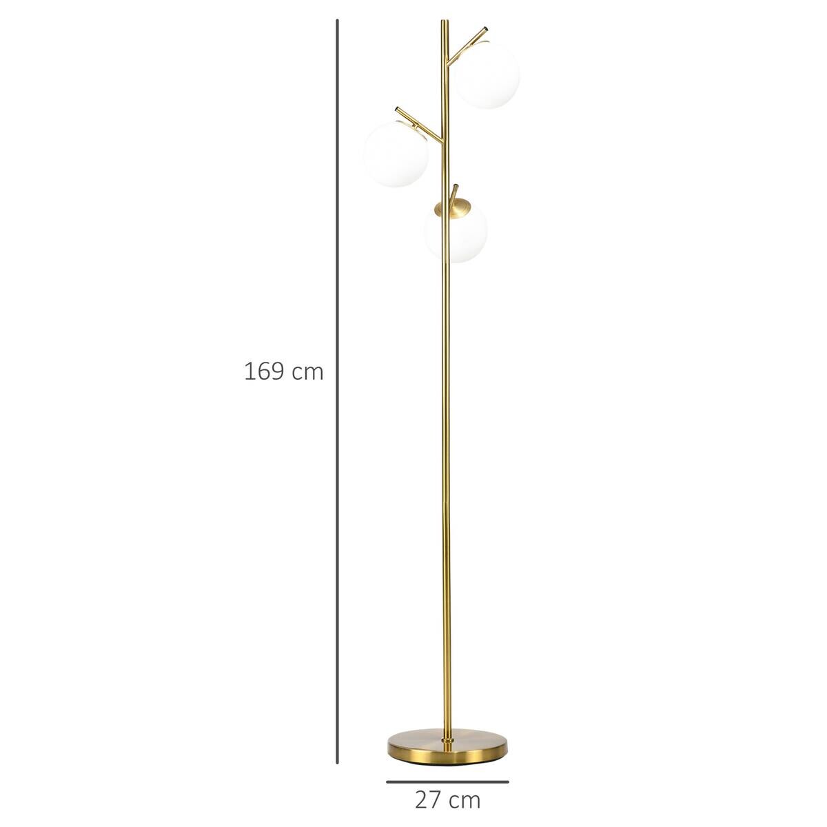 HOMCOM Stehleuchte gold Glas Metall B/H/L: ca. 27x169x27 cm E27 3 Brennstellen