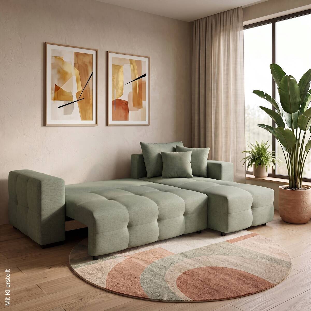Ecksofa mit Bettfunktion und Bettkasten salbei Webstoff B/H/T: ca. 247x83x162 cm