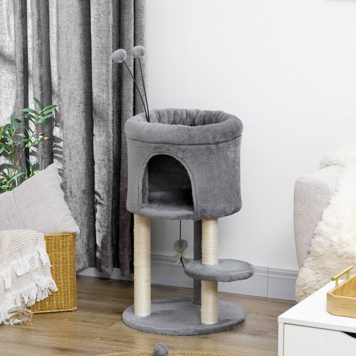 PawHut Kratzbaum grau Polyester B/H/L: ca. 44,5x73,5x44,5 cm