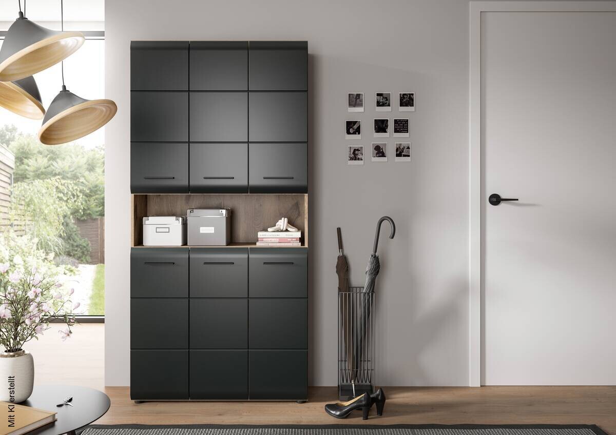 Mehrzweckschrank Ice Nox Oak Nachbildung schwarz matt B/H/T: ca. 90x185x30 cm