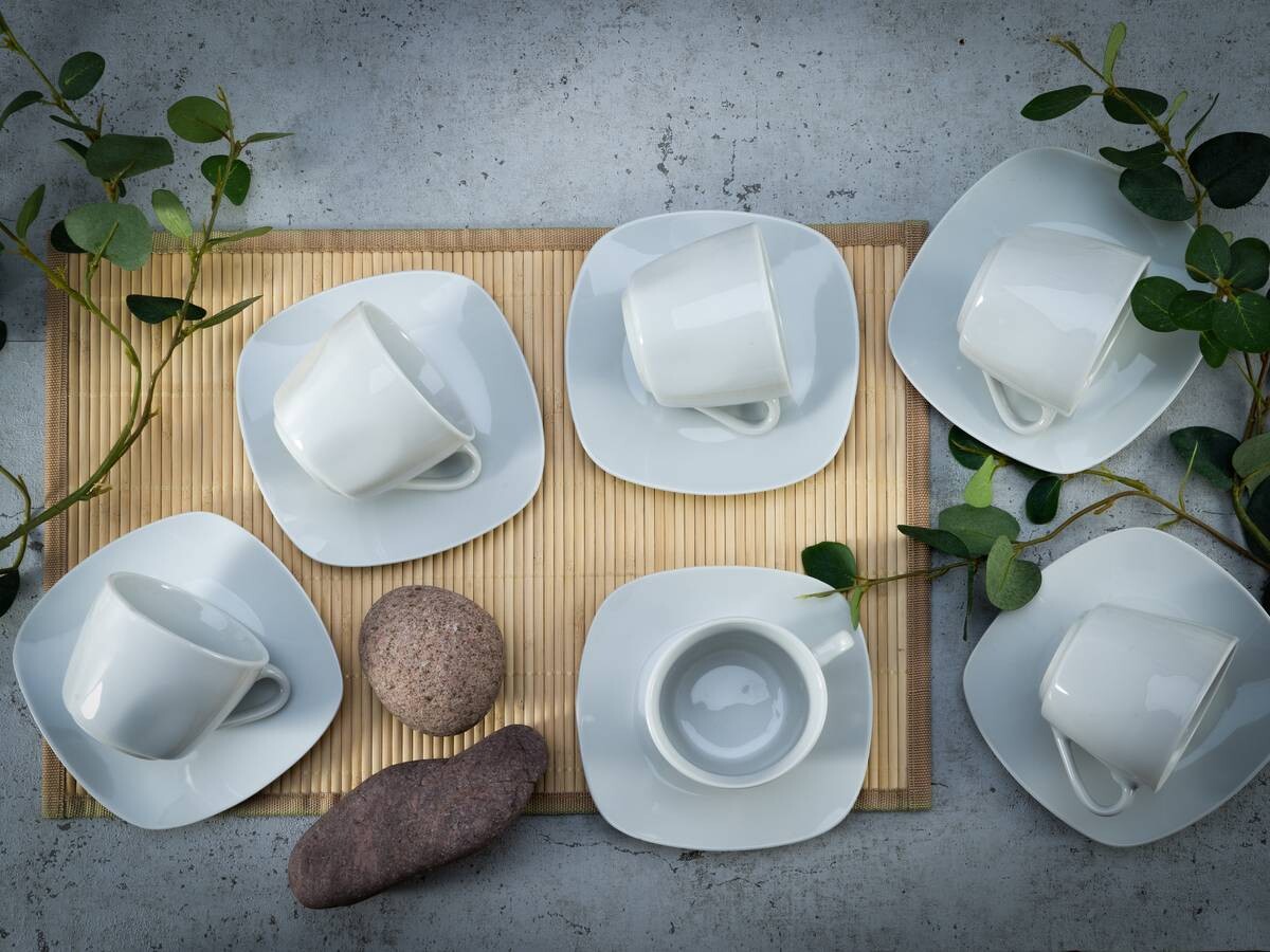 CreaTable Kaffeetassenset Square weiß Porzellan 12 tlg.