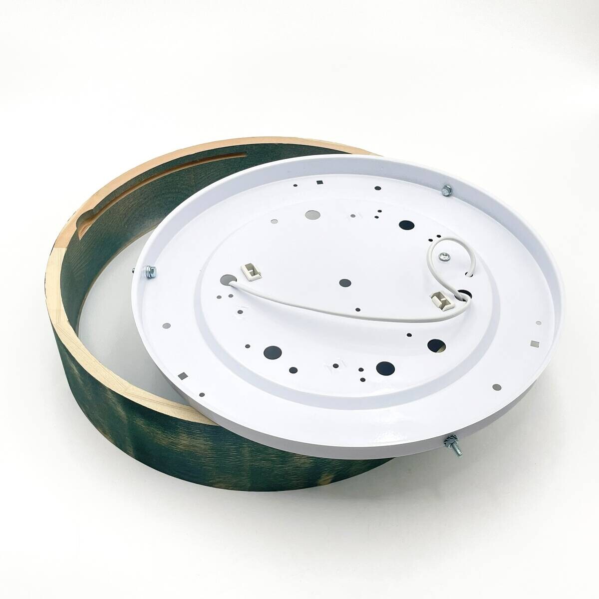 Lamkur Deckenleuchte grün hellbraun Holz Glas B/H/L: ca. 38x38x10 cm 2 Brennstellen