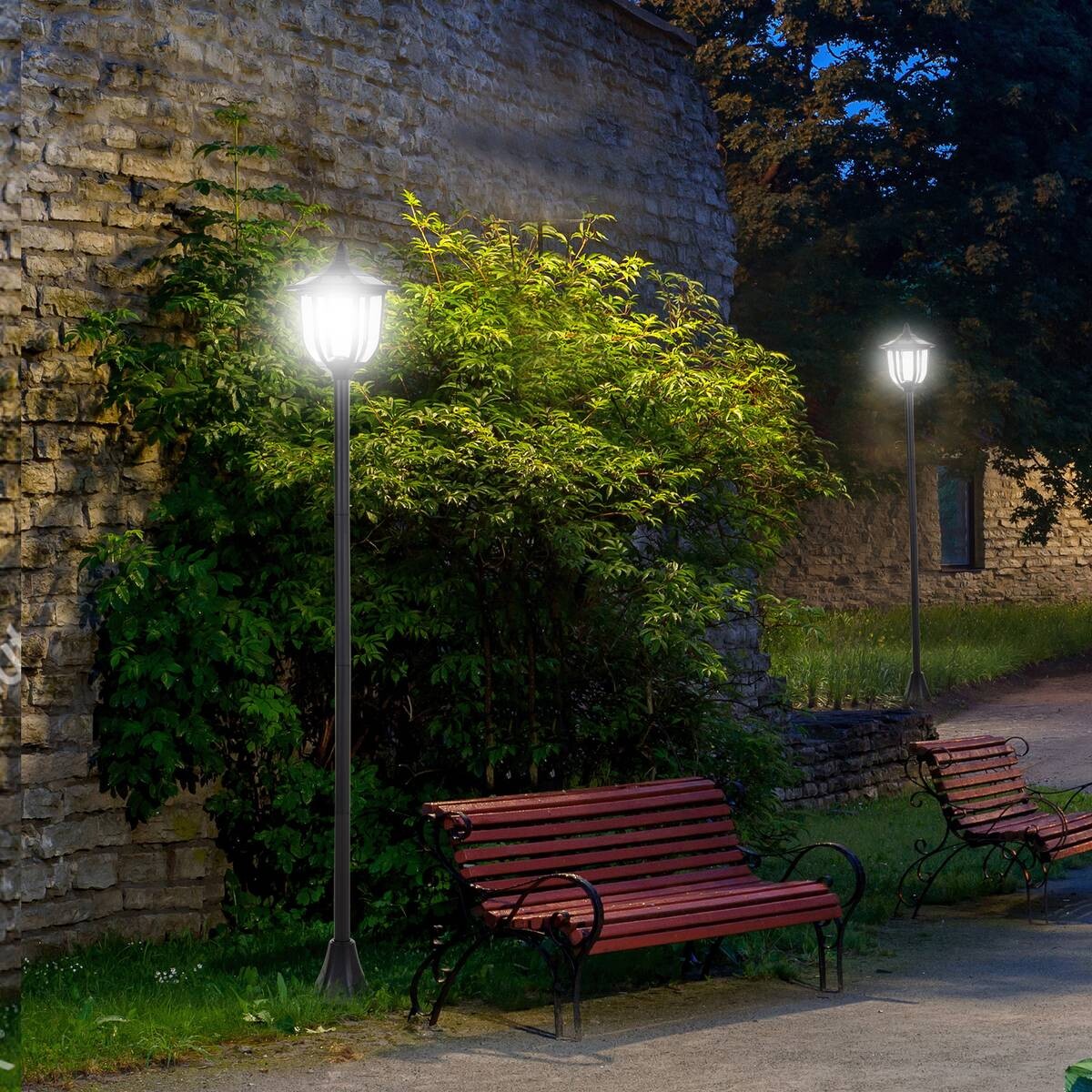 Gartenlaterne mit LED schwarz Kunststoff Edelstahl H/D: ca. 177x27 cm
