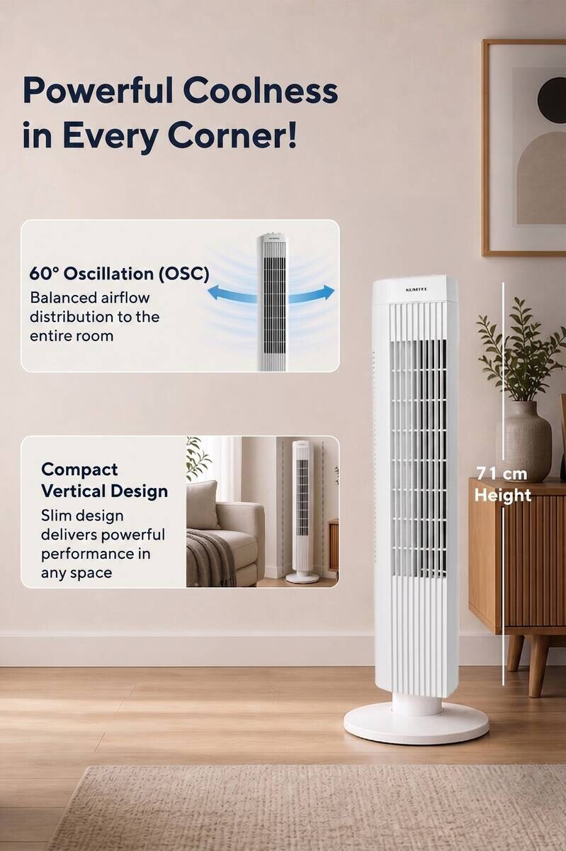 Opviq - Kumtel Standventilator weiß Kunststoff B/H/L: ca. 24,4x74,5x24,4 cm