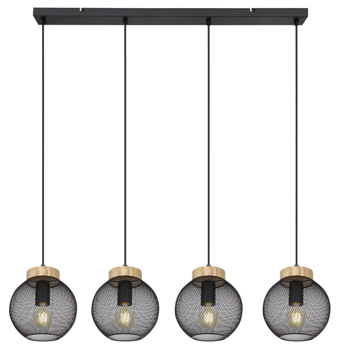 GLOBO Pendelleuchte Pablo mattschwarz natur Metall Holz B/H/T: ca. 95x120x20 cm E27 4 Brennstellen