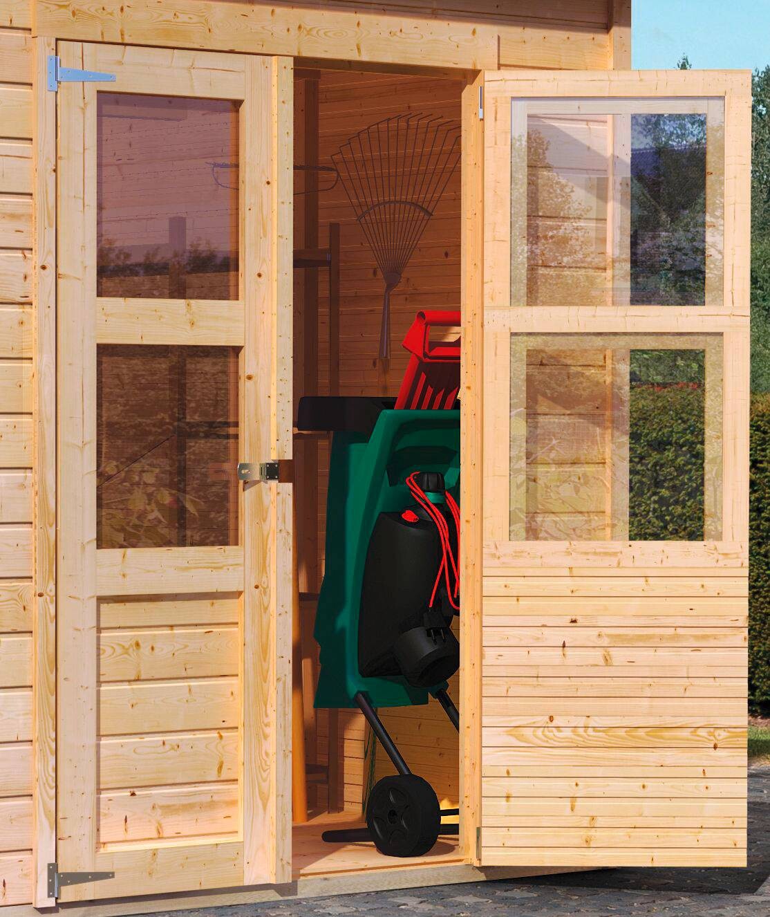 Karibu Gartenhaus Tony 2 mit Anbau natur B/H/T: ca. 242x220x214 cm