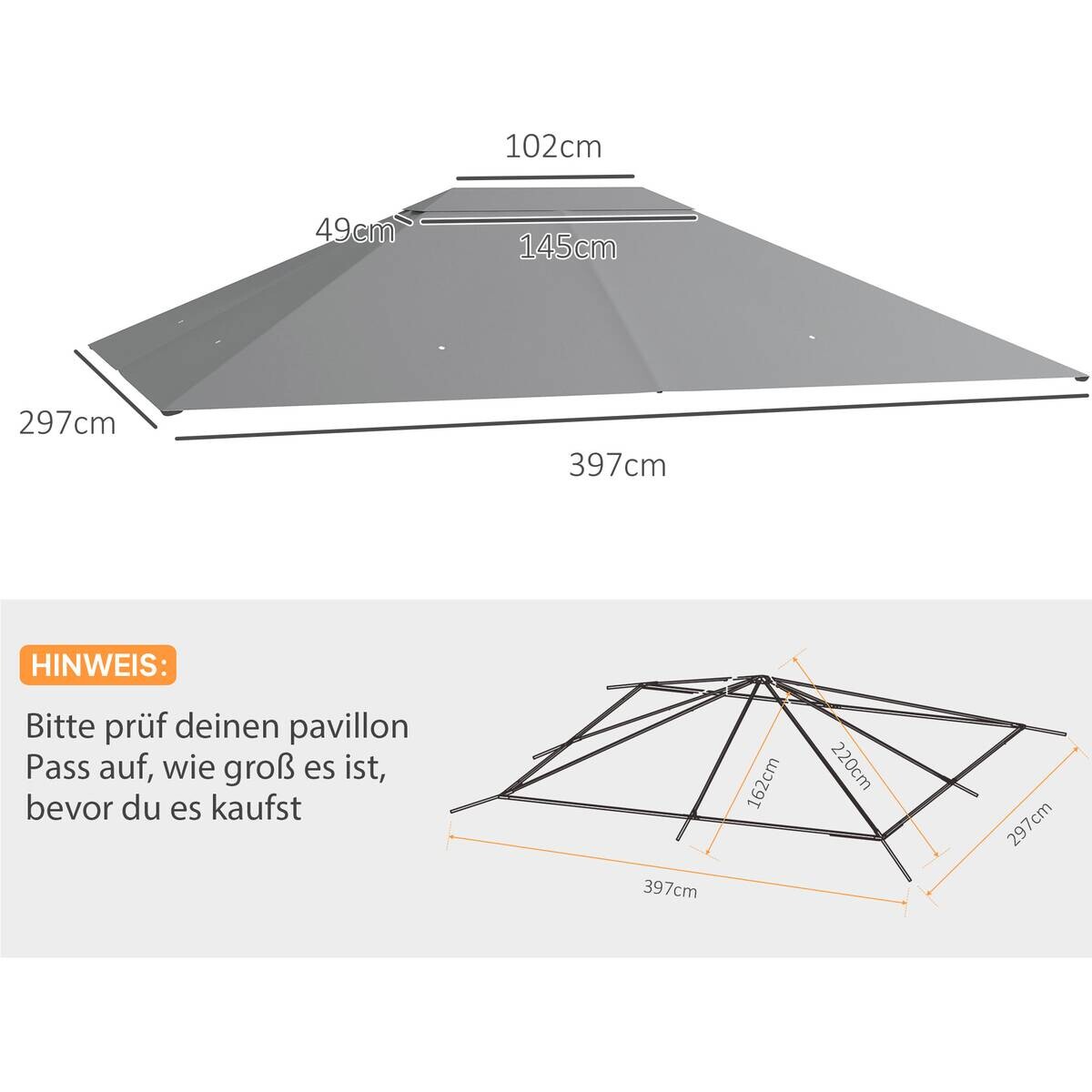 Outsunny Pavillondach hellgrau Polyester B/H/L: ca. 297x1x397 cm
