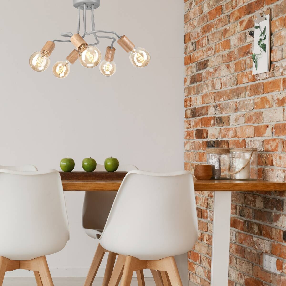 Lamkur Deckenleuchte braun Glas Stahl B/H/L: ca. 44x26x44 cm E27 5 Brennstellen