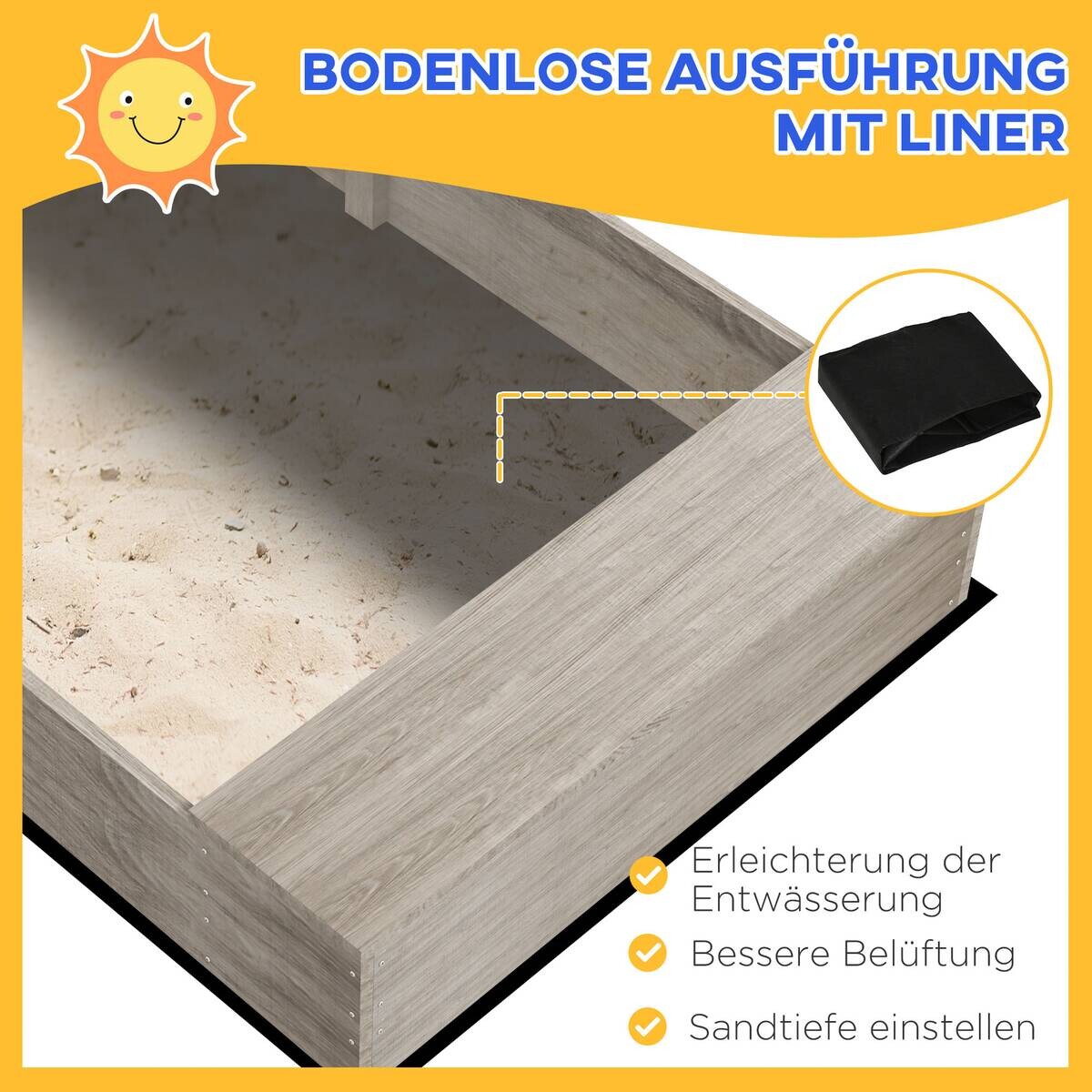Outsunny Sandkasten grau