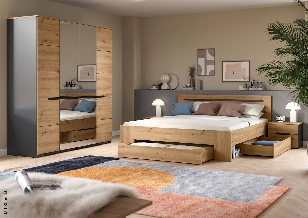 Schlafzimmer CANU, Set basaltgrau Artisan Nachbildung