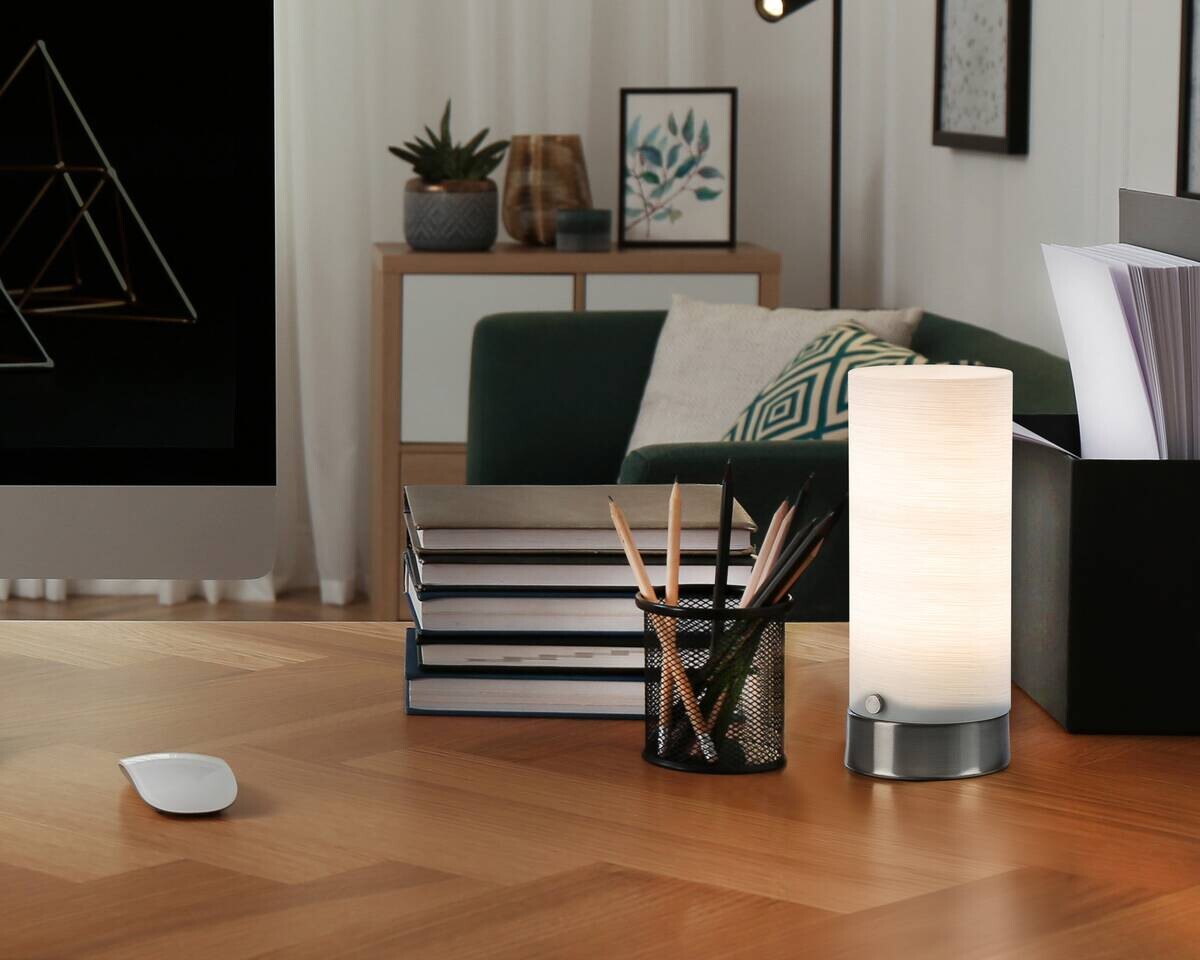 Nowa Tischleuchte 53260101 weiß Glas Metall H/D: ca. 20x8,5 cm E14 1 Brennstellen