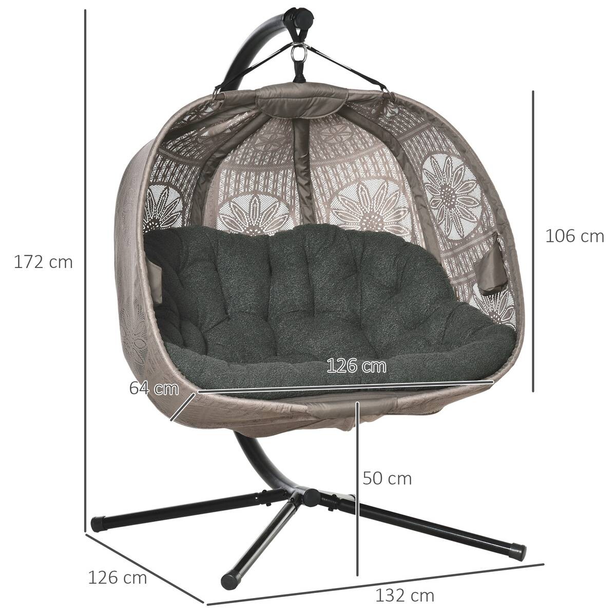 Outsunny Hängesessel mit zwei Sitzplätzen schwarz Polyester B/H/L: ca. 126x172x132 cm