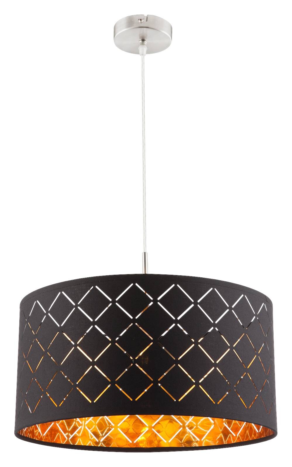 GLOBO Pendelleuchte Clarke nickel matt schwarz Stoff H/D: ca. 140x40 cm E27 1 Brennstellen