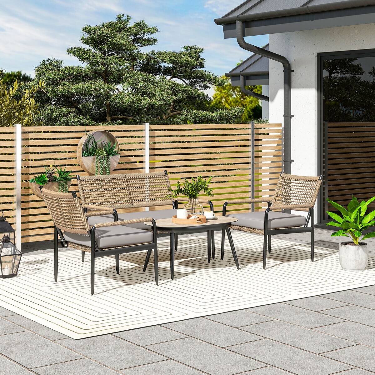 Outsunny Rattan Gartenmöbel-Set dunkelgrau Polyethylen B/H/L: ca. 64x82x112 cm