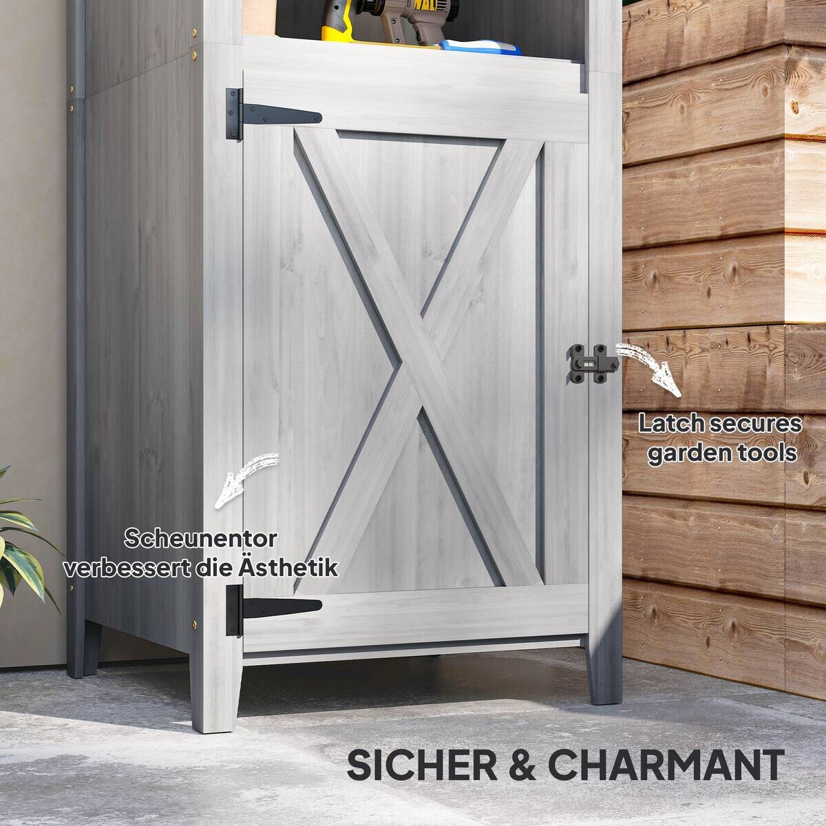 Outsunny Gartenschrank hellgrau Holz B/H/L: ca. 60x160x60 cm