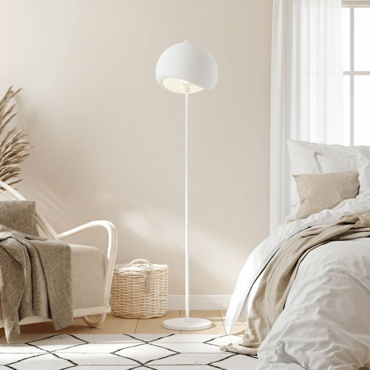 Opviq Stehlampe Yontu-15854 weiß Metall Polyester-Mischgewebe B/H/L: ca. 29x170x34 cm E27 1 Brennstellen
