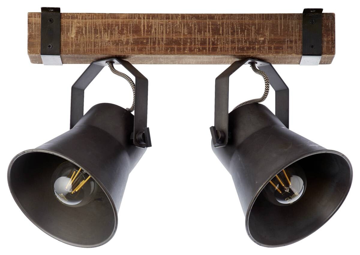 Brilliant Spotbalken Plow schwarz braun Metall Holz B/H/T: ca. 40x24x17 cm E27 2 Brennstellen