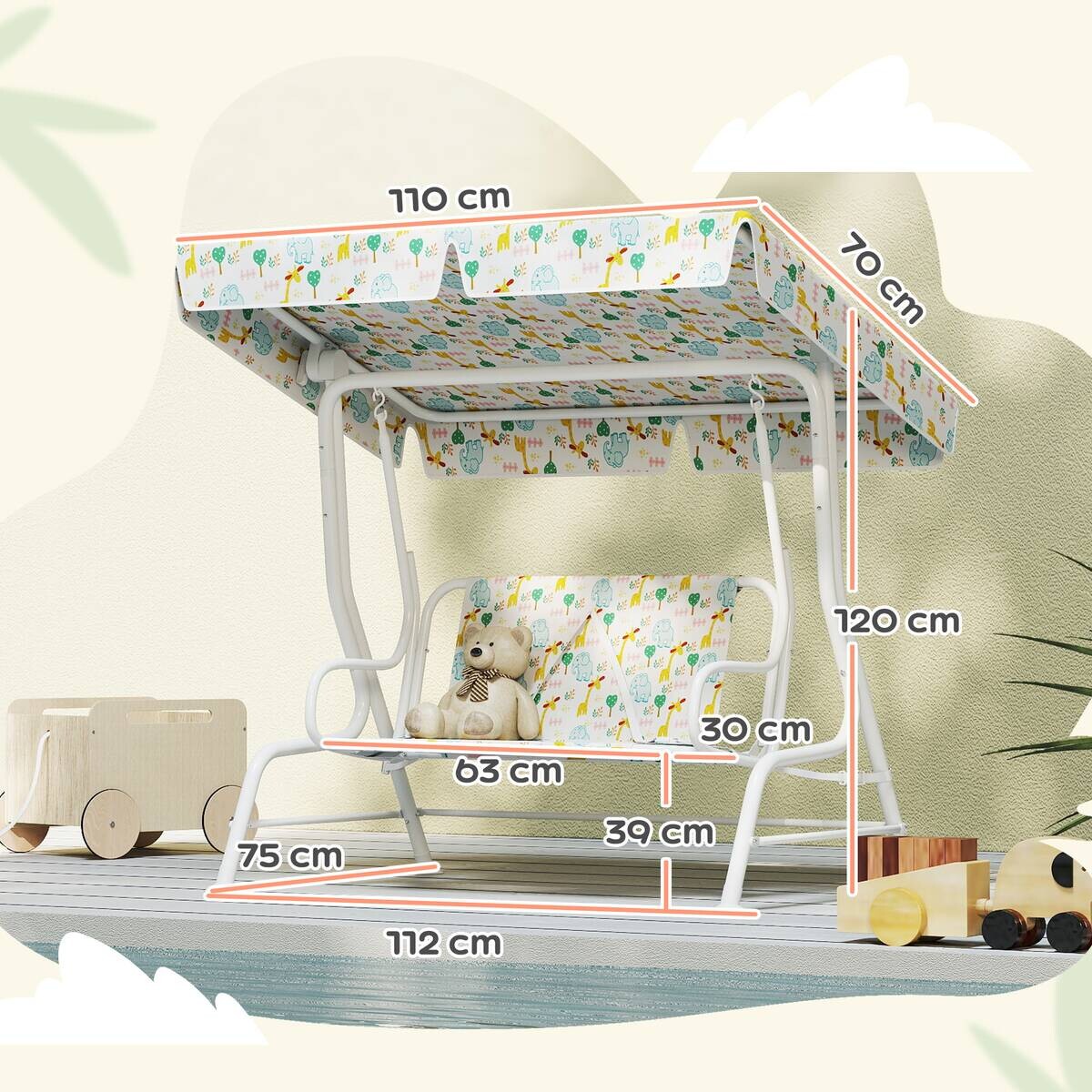 AIYAPLAY Kinder Hollywoodschaukel weiß Stahl B/H/L: ca. 75x120x112 cm