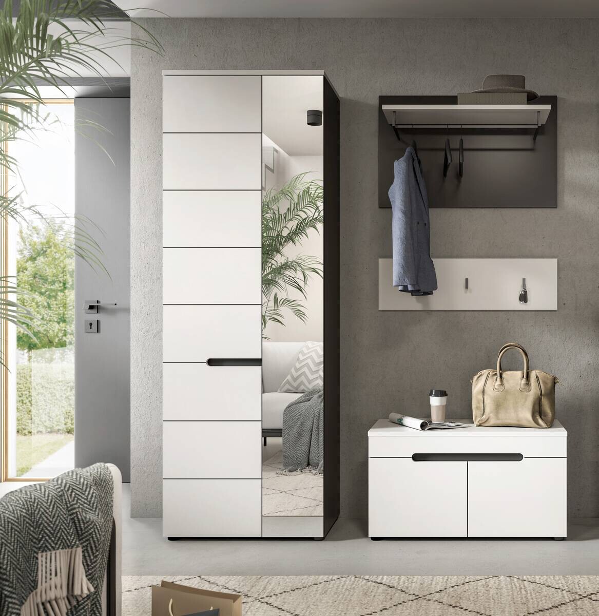 Garderobe Canu basaltgrau Nachbildung weiß B/H/T: ca. 160x190x37 cm