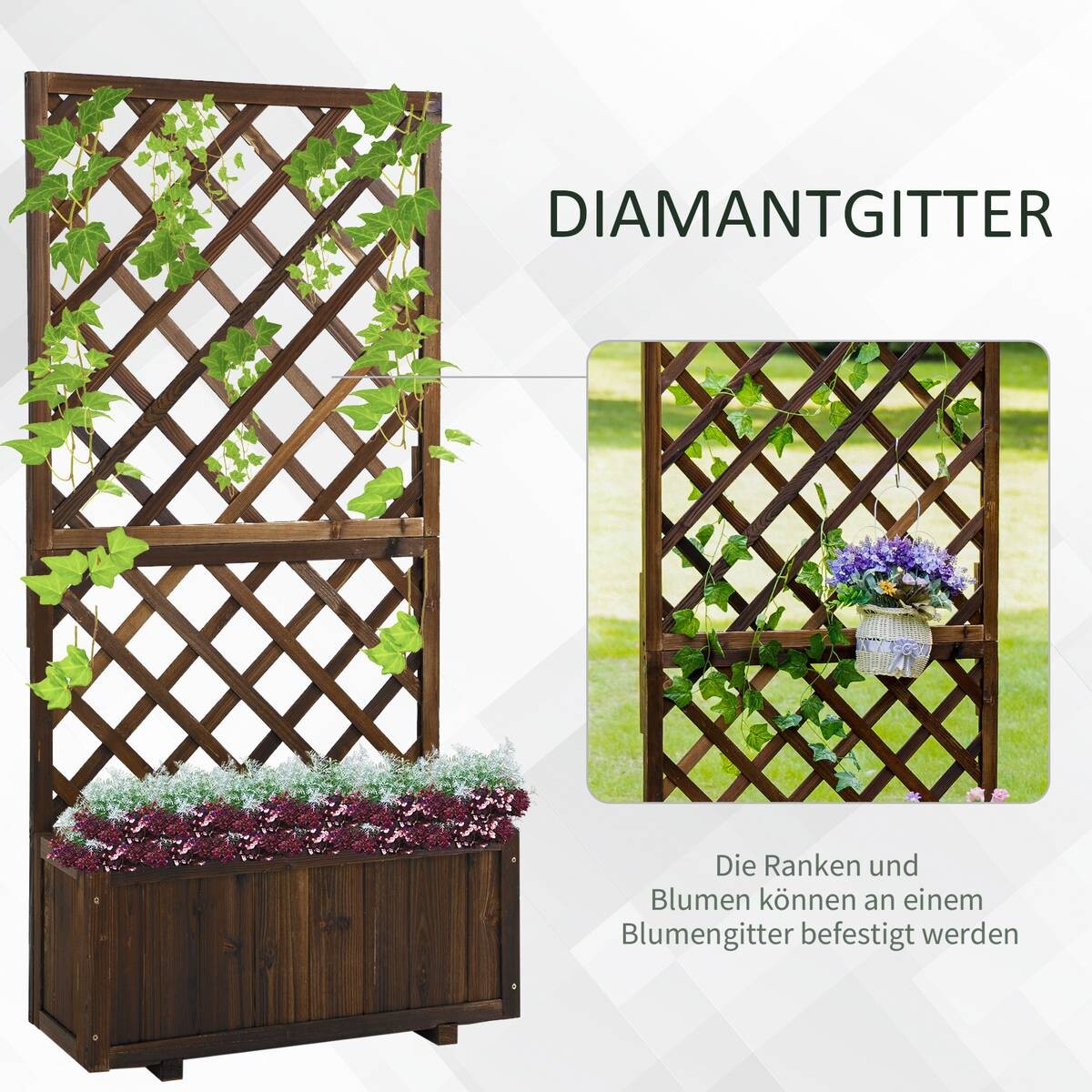 Outsunny Pflanzkasten dunkelbraun Holz B/H/L: ca. 32x150x73 cm