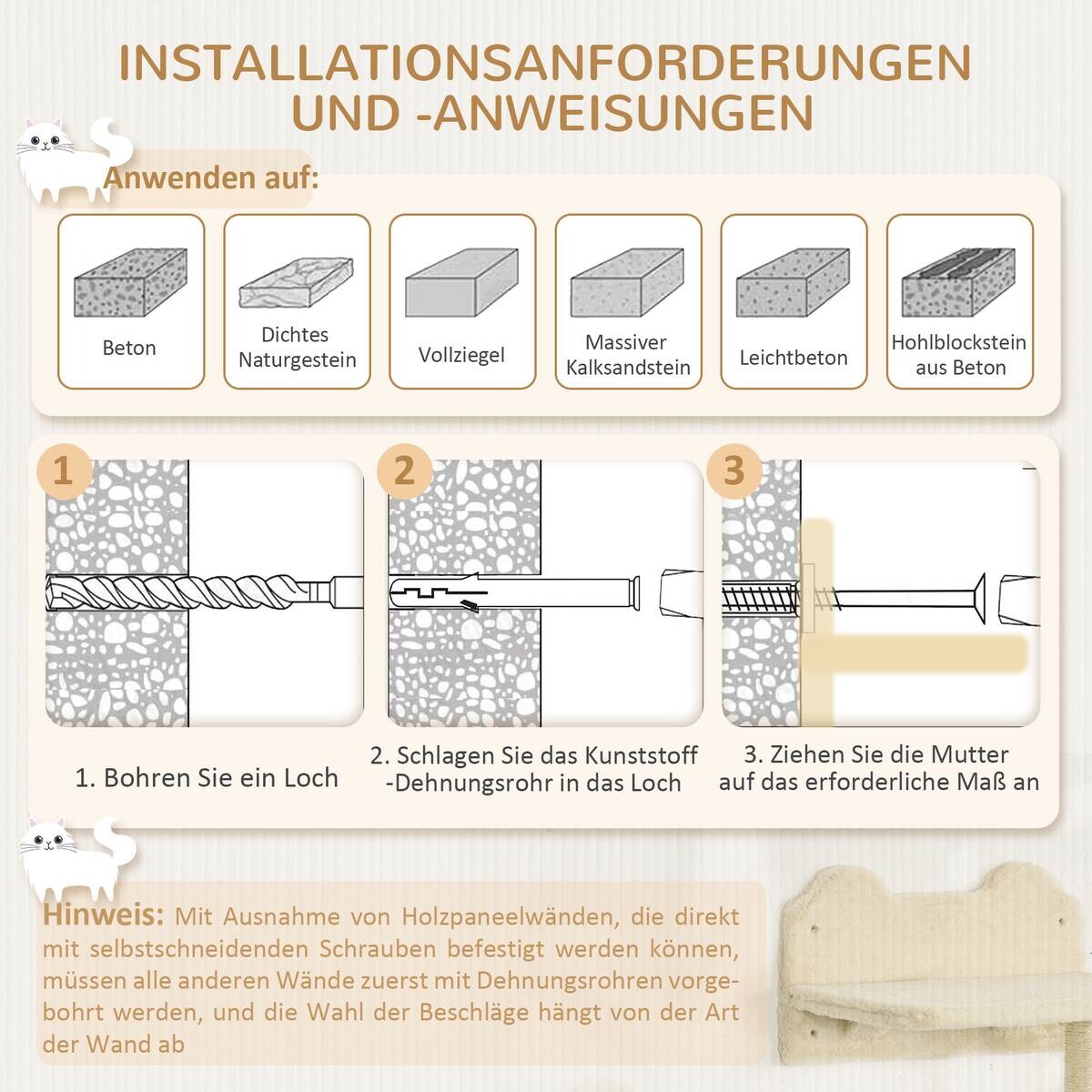 PawHut Katzen Kletterwand beige Polyester B/H/L: ca. 28x73x40 cm