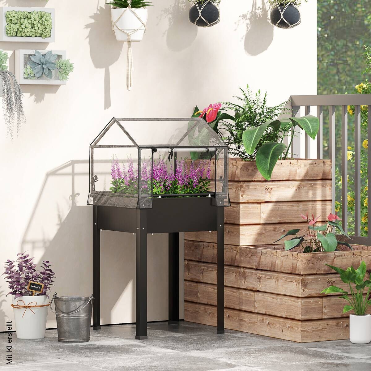 Outsunny Hochbeet schwarz Stahl B/H/L: ca. 60x120x60 cm