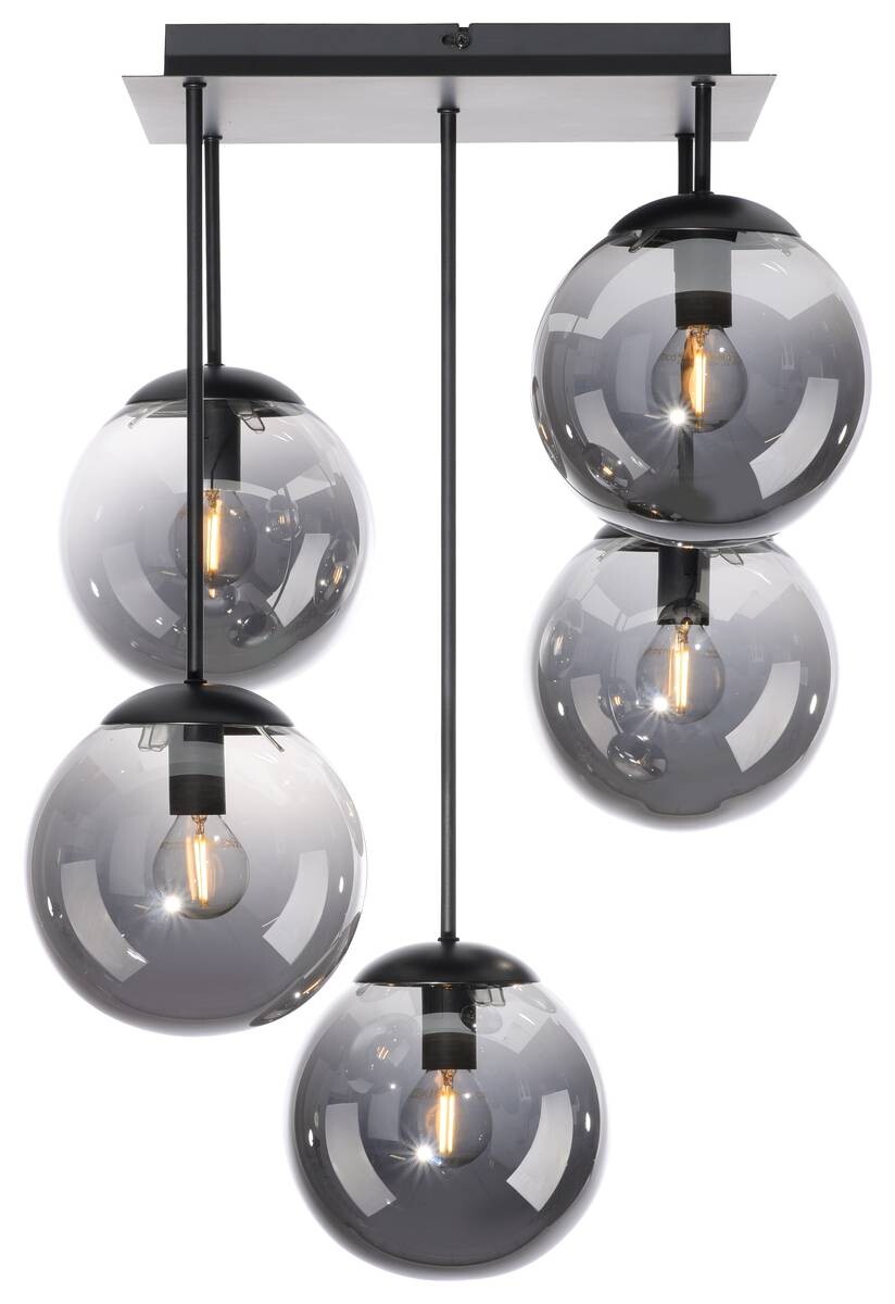 Just Light Deckenleuchte BIG WIDOW 14602-18 schwarz Rauchglas Metall B/H: ca. 39x58,5 cm E14 5 Brennstellen