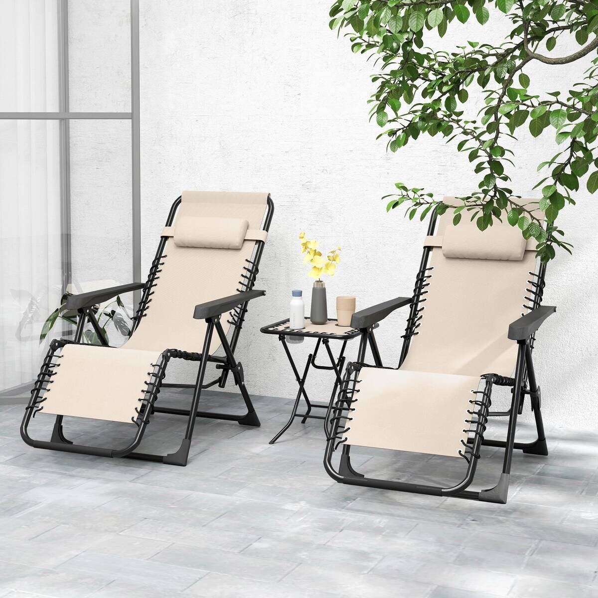 Outsunny Gartenliege 2er Set beige Metall B/H/L: ca. 65x110x90 cm