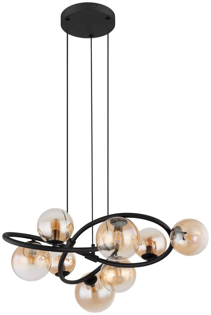 GLOBO LED-Pendelleuchte 10676 mattschwarz amber Metall Glas H/D: ca. 120x65 cm 8.0 Brennstellen